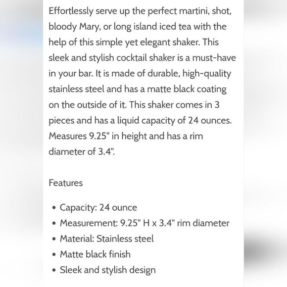 Blksmith Matte Black Stainless Steel Cocktail Shaker - Picture 4 of 6